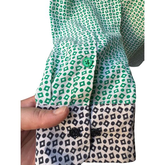 Equipment 100% Silk Green Black Geometric Print Long Sleeve Button Down - Large - Picture 6 of 9